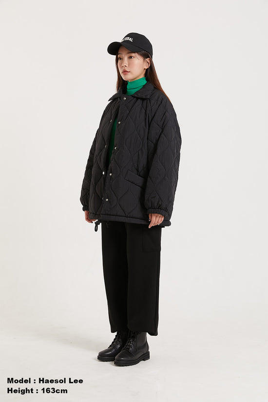 Flat collar quilting coat (フラットカラー キルティングコート)（BLACK)