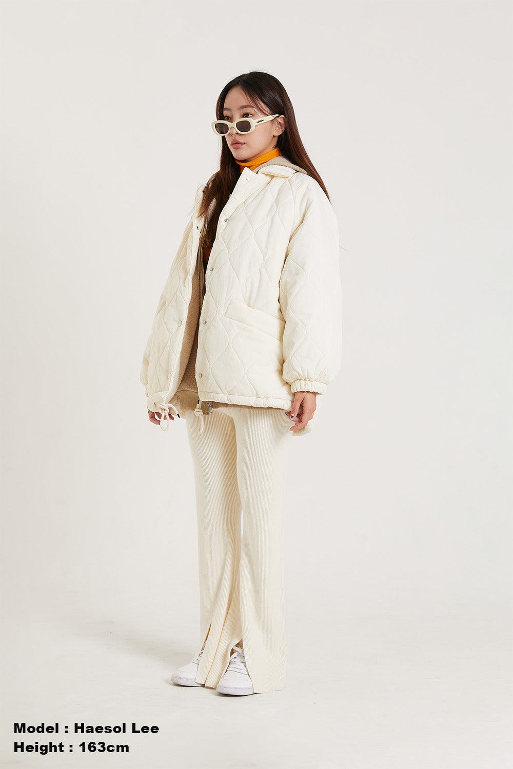 Flat collar quilting coat (フラットカラー キルティングコート)（WHITE)